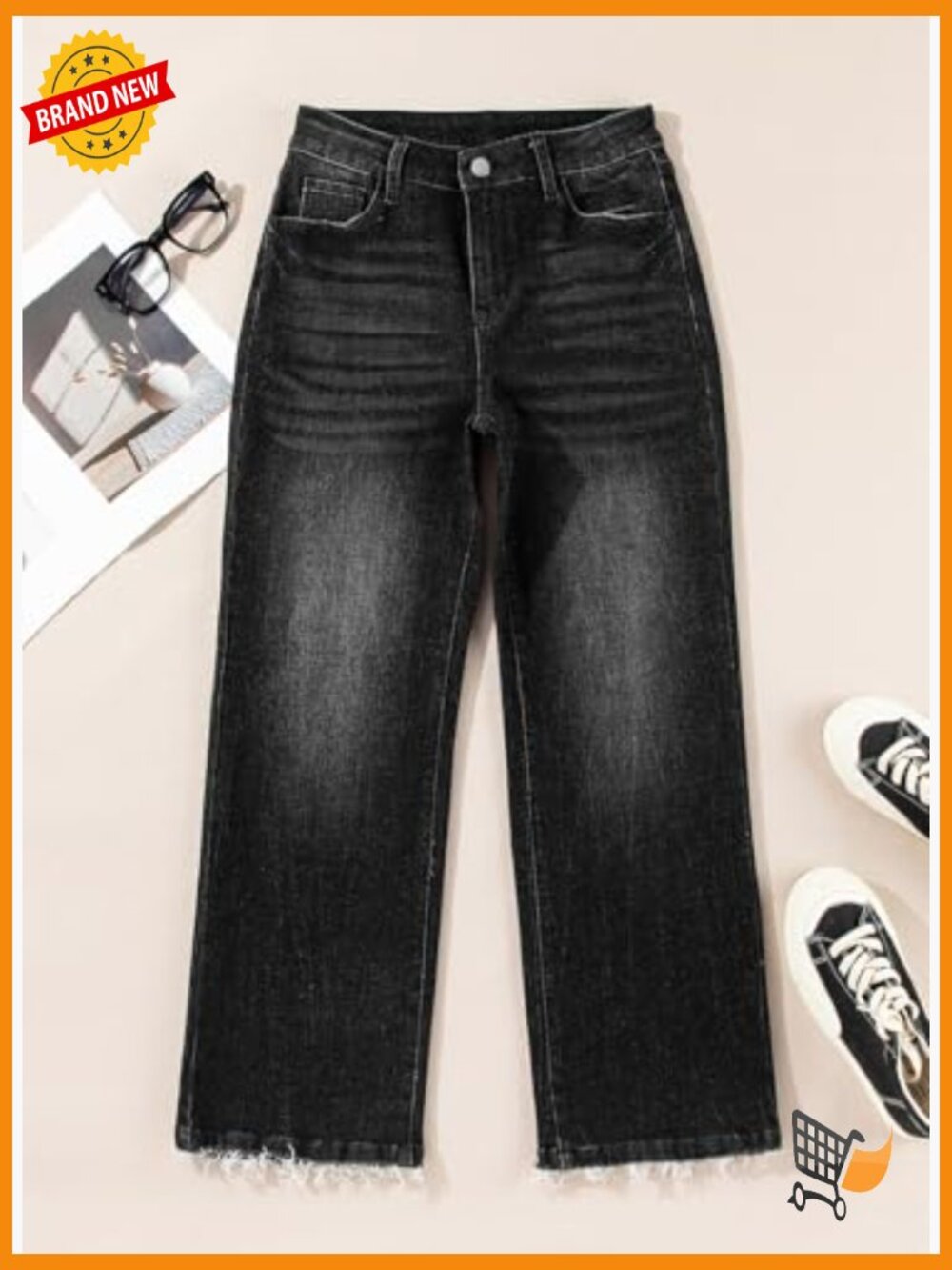 High Waist Flared Jeans Stretchy Raw Hem Denim Pants - Picture 6 of 7